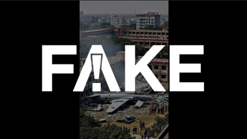 É #FAKE que foto mostre avião militar que caiu em Bangladesh; imagem foi produzida com inteligência artificial — Foto: Reprodução