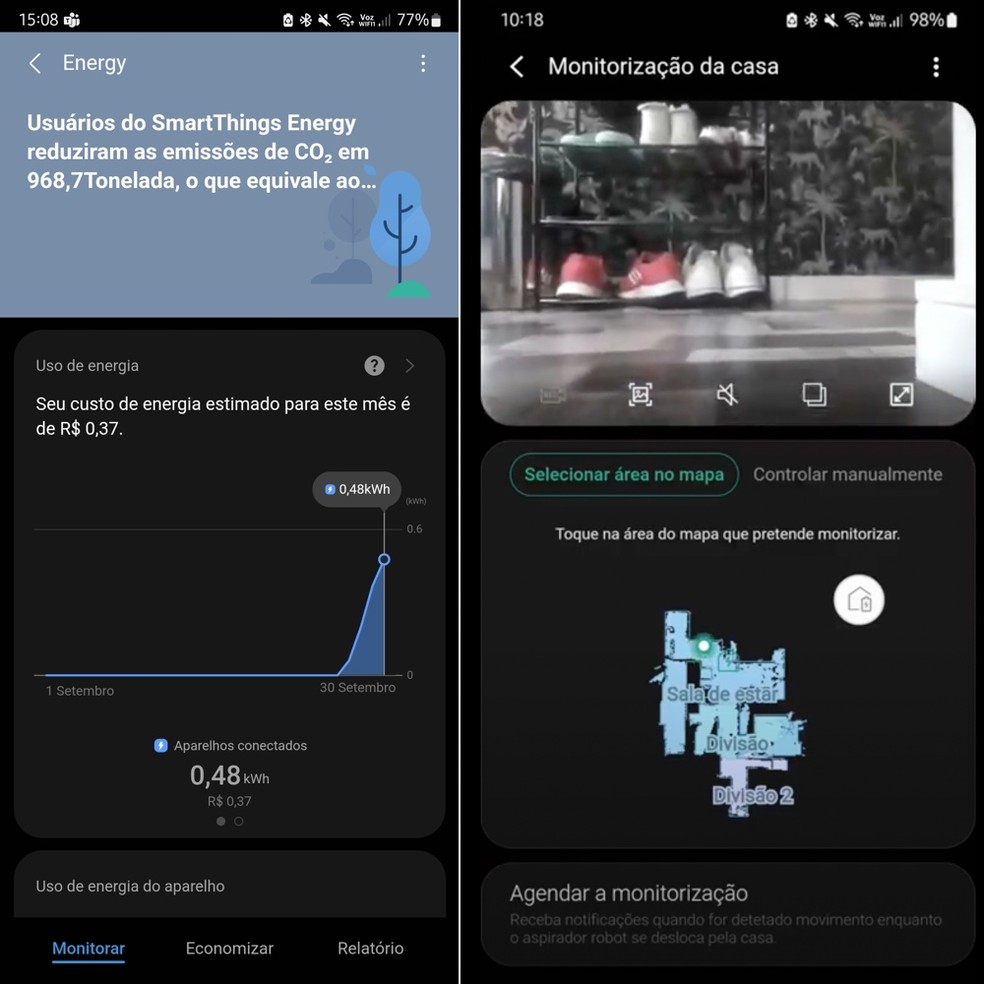 Apps para celular permitem ainda acompanhar o consumo energético e criar um mapa de limpeza da casa — Foto: Reprodução