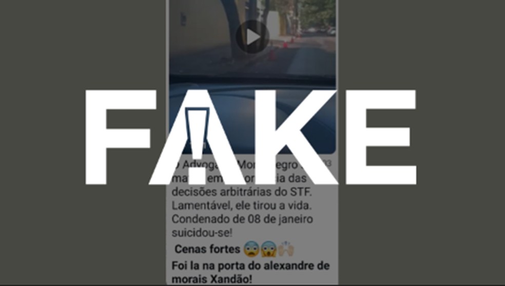 É #FAKE que vídeo mostre condenado pelo 8/1 atirando contra si mesmo na porta de Alexandre de Moraes — Foto: Reprodução