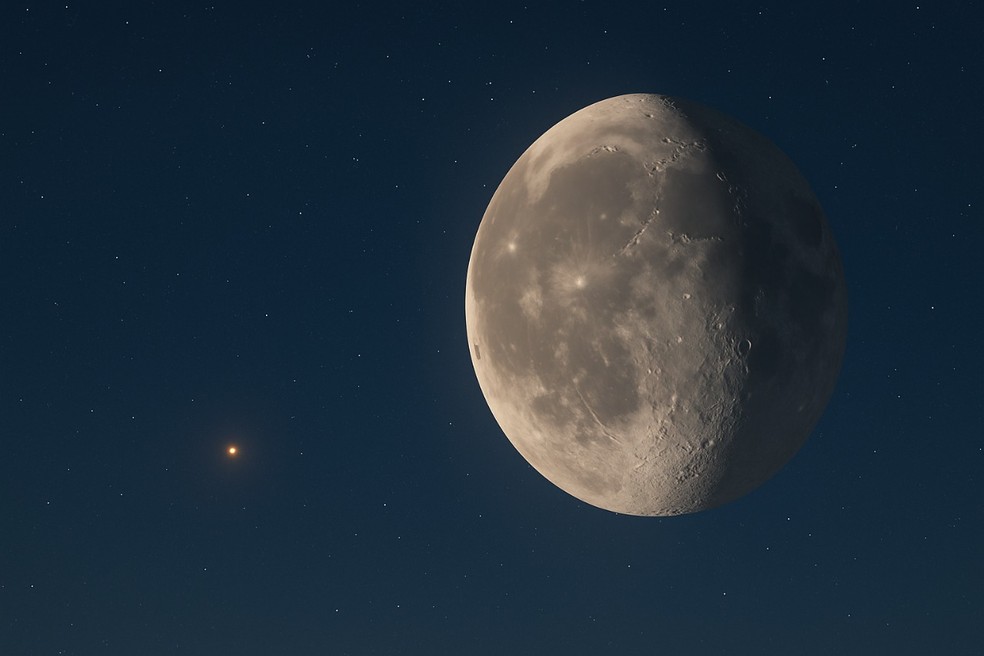 Marte e a Lua， lado a lado. — Foto: Urânia Planetário