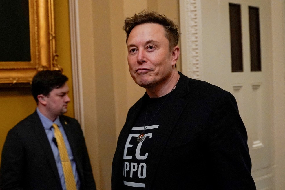 Elon Musk participa de um almoço no Capitólio em Washington， DC， em 5 de março de 2025 — Foto: REUTERS/Kent Nishimura