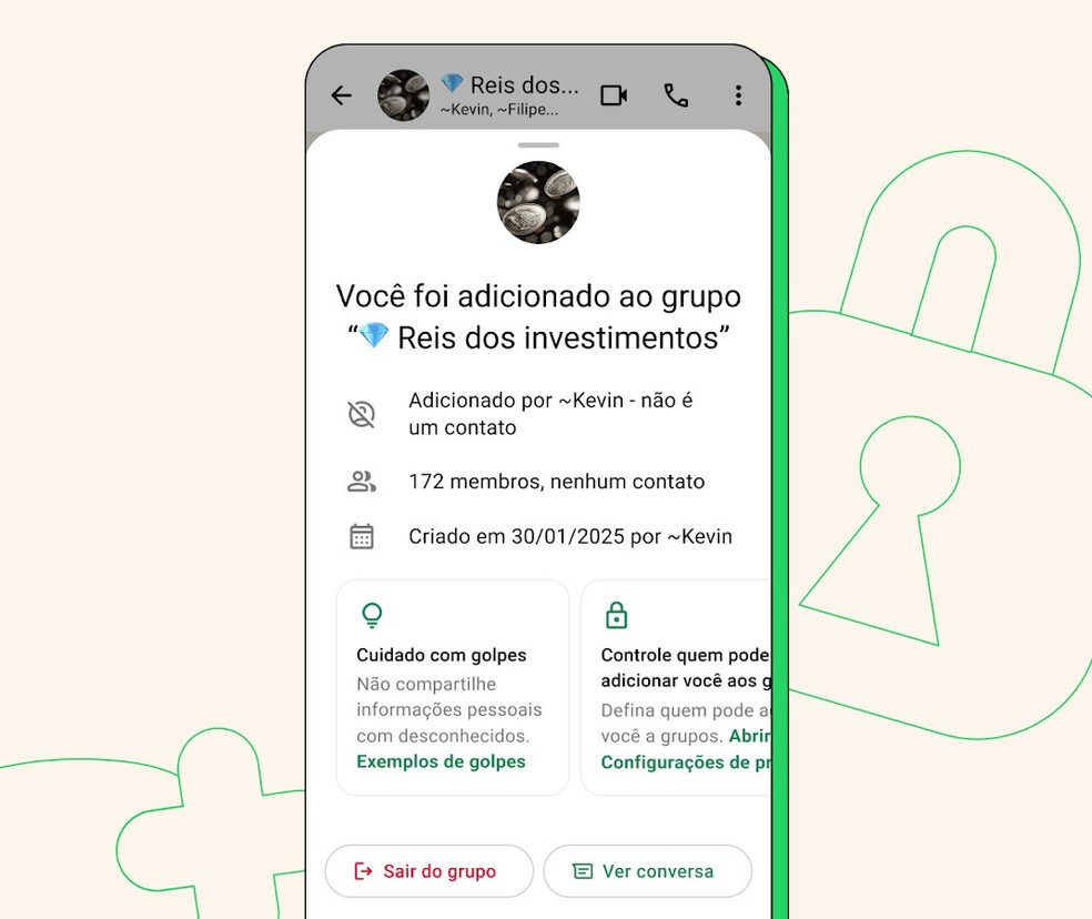 Alerta do WhatsApp contra golpes virtuais — Foto: Divulgação/WhatsApp